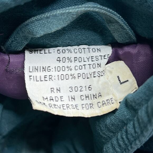 Vintage 80s Puffy Jacket Green Purple High Neck Women's Large Retro Streetwear - Picture 3 of 7